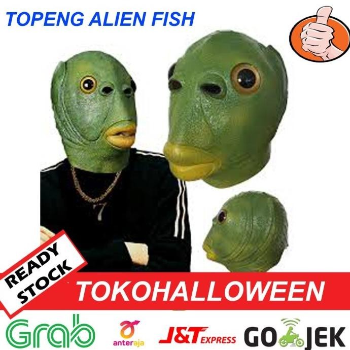 BNM topeng alien hijau topeng ikan lucu kocak TERLARIS