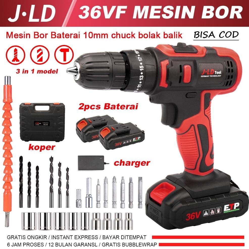 Jld 10Mm Mesin Bor Baterai Cas Komplit Cordless Bor Listrik 1 Set Lengkap Murah Bor Cordless Impact 