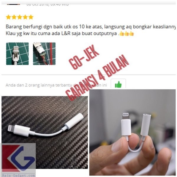 Garansi Original Apple Lightning To 3.5 Mm Jack Headphone Adapter Iphone 7 S Plus Airpod