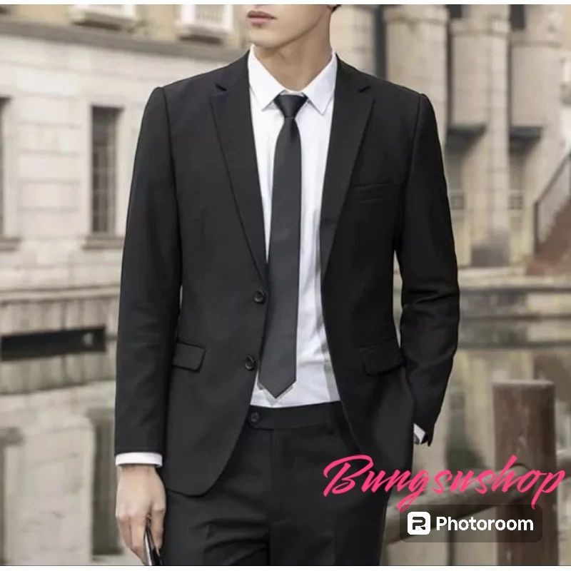 Jas Blazer Pria Slimfit Formal / Blazer Pria Korea Lengan Panjang untuk Nikah Wisuda Kerja - Jas Kan