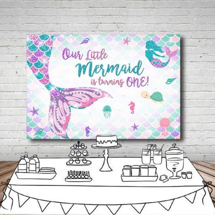 Mermaid Banner 150X100 Cm Mermaid Backdrop Spanduk Ulang Tahun