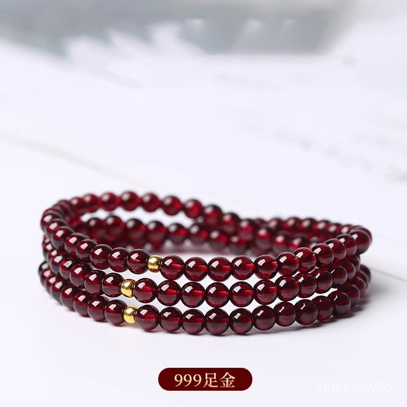 Gelang Garnet Claret Alami untuk Wanita, Gelang Manik-manik Keberuntungan Emas Asli Manik-manik Keci