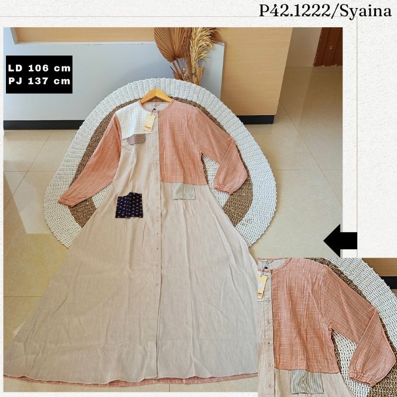 Gamis katun kombinasi Syaina by S-mut kode 1222