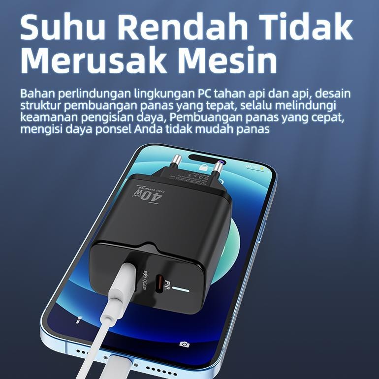BASIKE KEPALA CHARGER QUICK CHARGER QC3.0 TYPE-C+USB 40W PD FAST CHARGE CHARGER TRAVEL FAST CHARGING