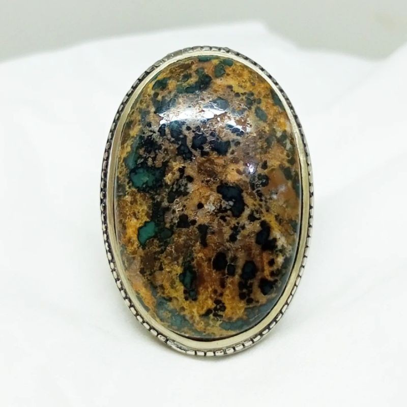 Cincin Batu Pirus Persia Deep Green Serat Emas jumbo Sakral Lawas