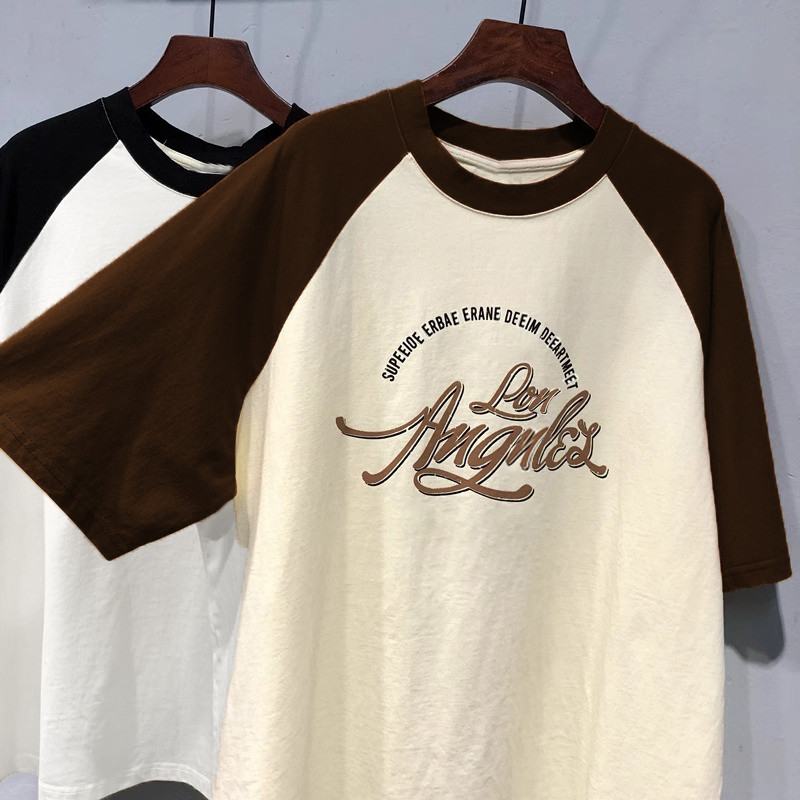 Wanita Katun Baru Huruf Dicetak Raglan Lengan PendekTBaju Kaos