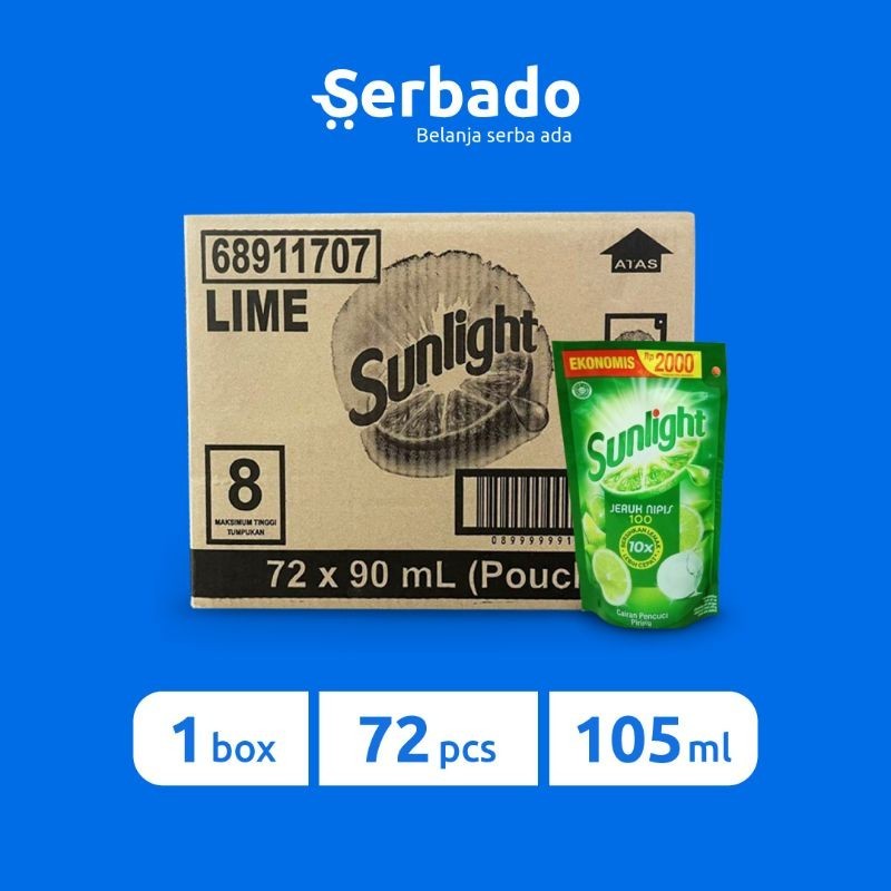 Sunlight Sabun Cuci Piring Jeruk Nipis Kemasan Pouch Reffil 105ml 1 Dus (Isi 72 Pcs)