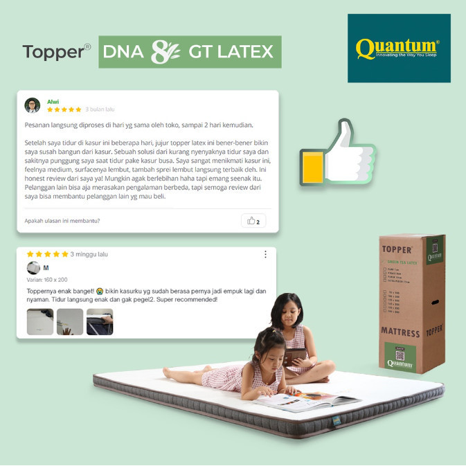 Quantum Topper Greentea Latex Dna 8 Cm 180 X 200 Cm Mattress Topper Termurah