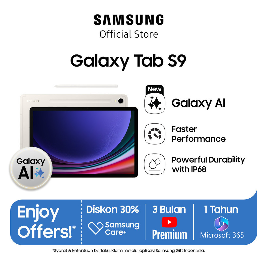 Samsung Galaxy Tab S9 12/256GB - Beige, Galaxy AI, Handphone AI, Tablet AI