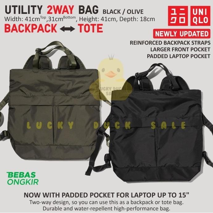 UNIQLO Utility 2Way Backpack Tote Bag Tas Ransel Serbaguna Pria Wanita JM23