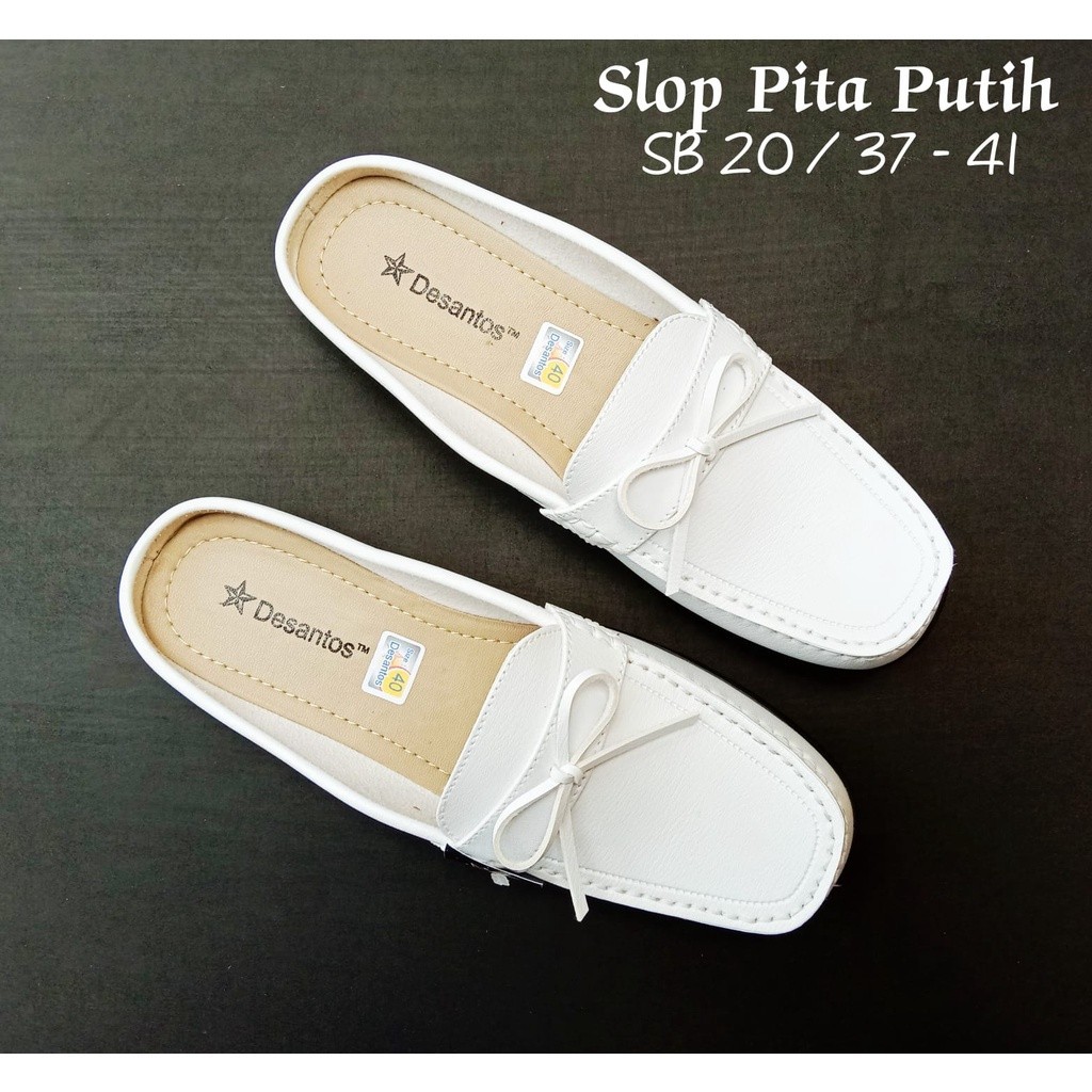 Promo Mega Sale 4.4 // SEPATU SLOP KERJA FLAT PANTOFEL CEWEK DESANTOS ORIGINAL VARIAN TAN HITAM