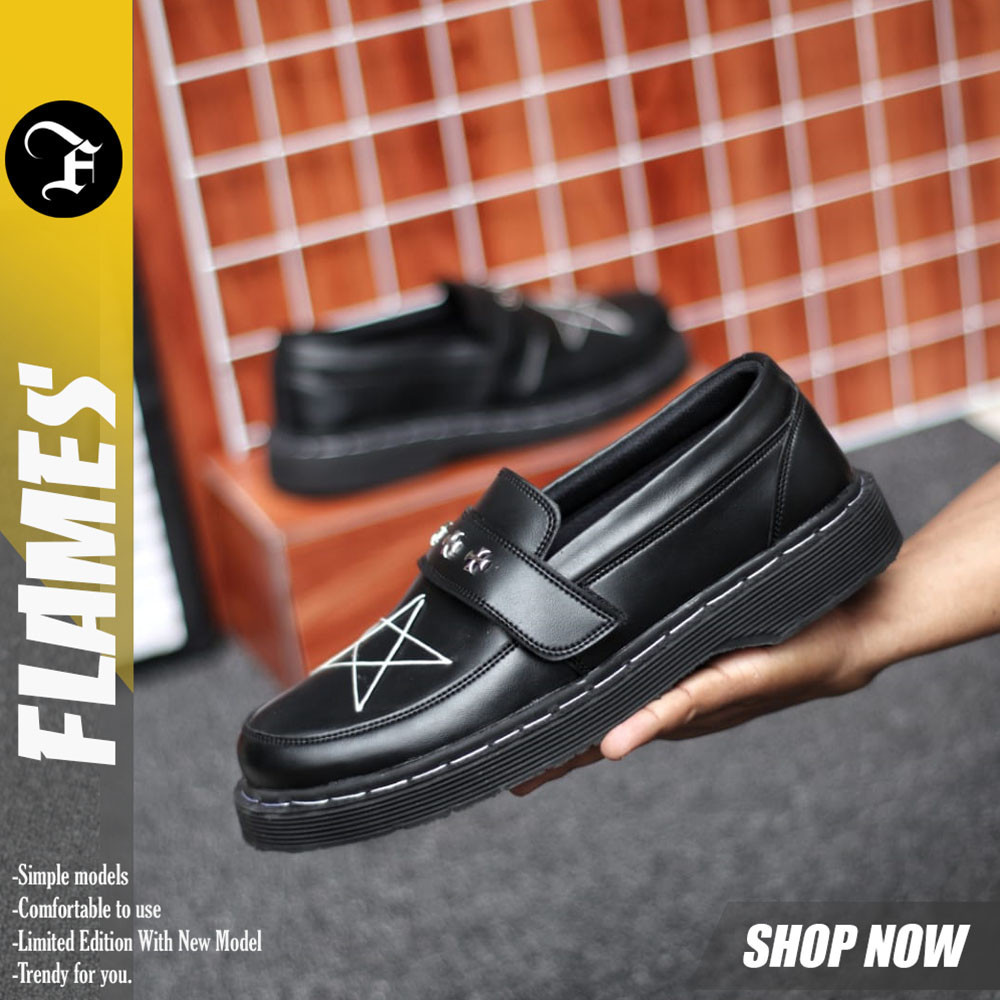 Promo Mega Sale 4.4 // FLAMES AKESI - Sepatu Loafers Docmart Pria Casual Formal Pantofel Kerja Pria