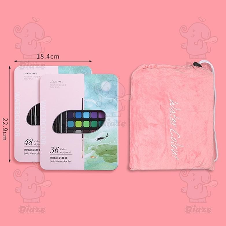 

BIAZE 36/48 WATERCOLOR PAINT SET WARNA SOLID ALAT CAT AIR (TERMASUK KUAS DAN KERTAS GAMBARA) BARU