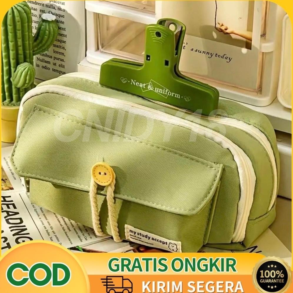 

qw-45 Tas pena tali katun berkapasitas besar Dua Resleting Berpenampilan Tinggi Pencil Cases Large Capacity Pencil Bag Terlaris
