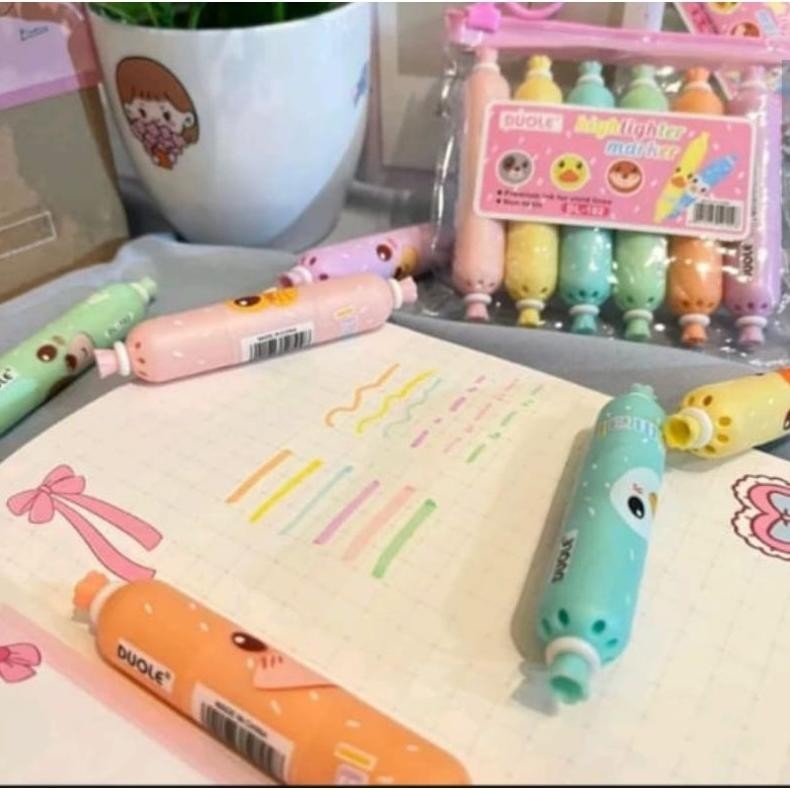 

Hot Sale Ms Stabilo Lucu Bentuk Sosis 1 Set Isi 6 Pcs Warna Highlighter Good Quality