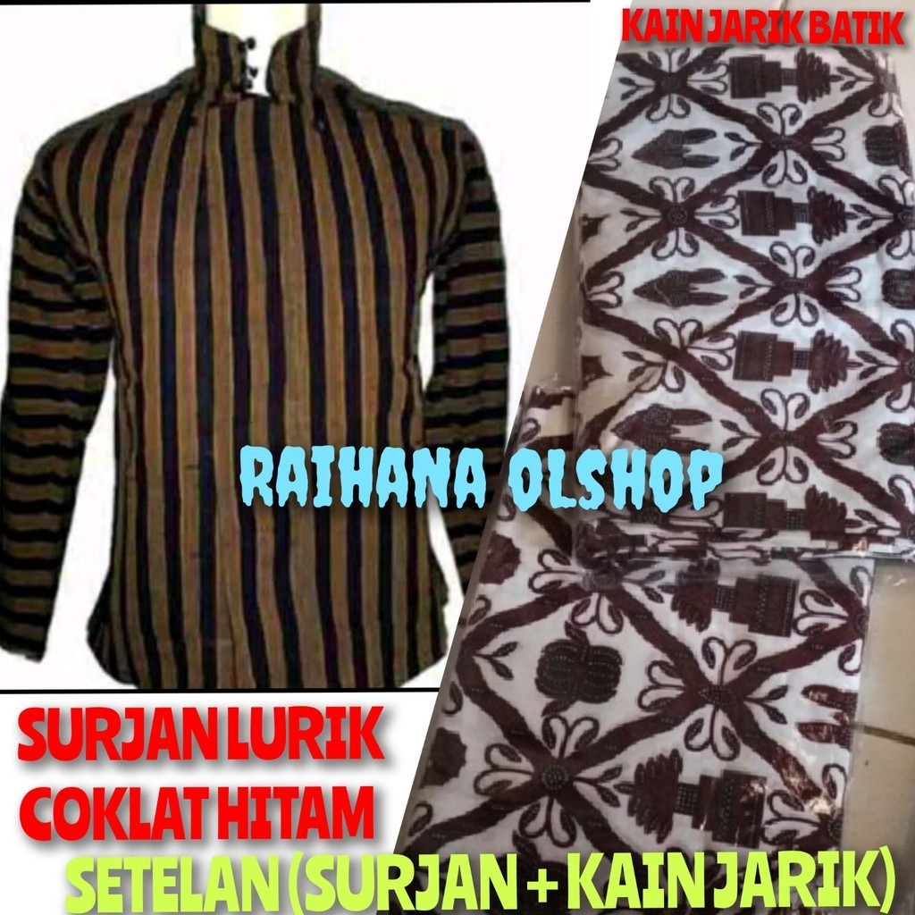 SEPAKET BAJU ADAT JAWA PRIA | SURJAN LURIK COKLAT HITAM + KAIN JARIK BATIK | PAKAIAN NASIONAL LAKI/ 
