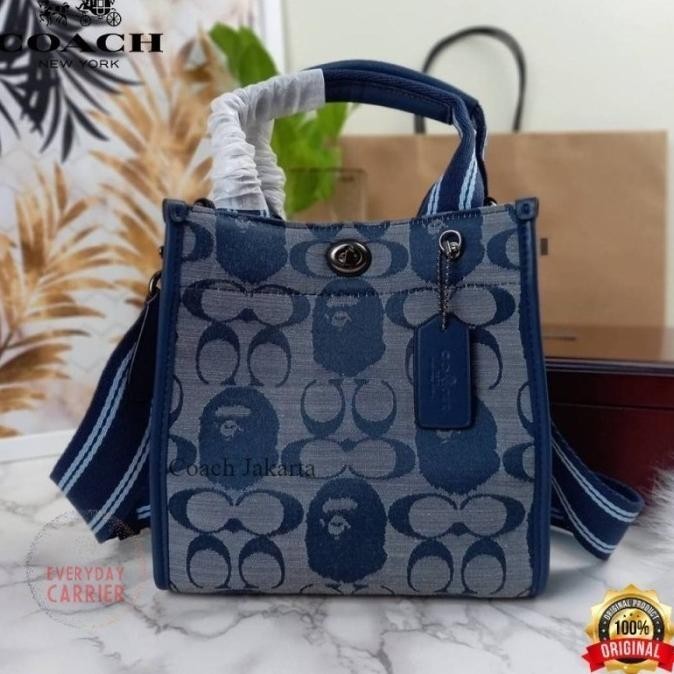 Tas Wanita Tote Bag Ch X Bape In Signature Jacquard Chambray Navy Witaharuni