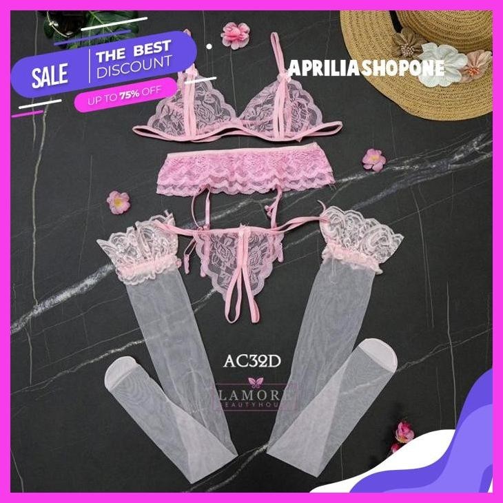 TERMURAH STOCKING + BRA SET CD G STRING + GARTER SABUK  PUTIH ACC