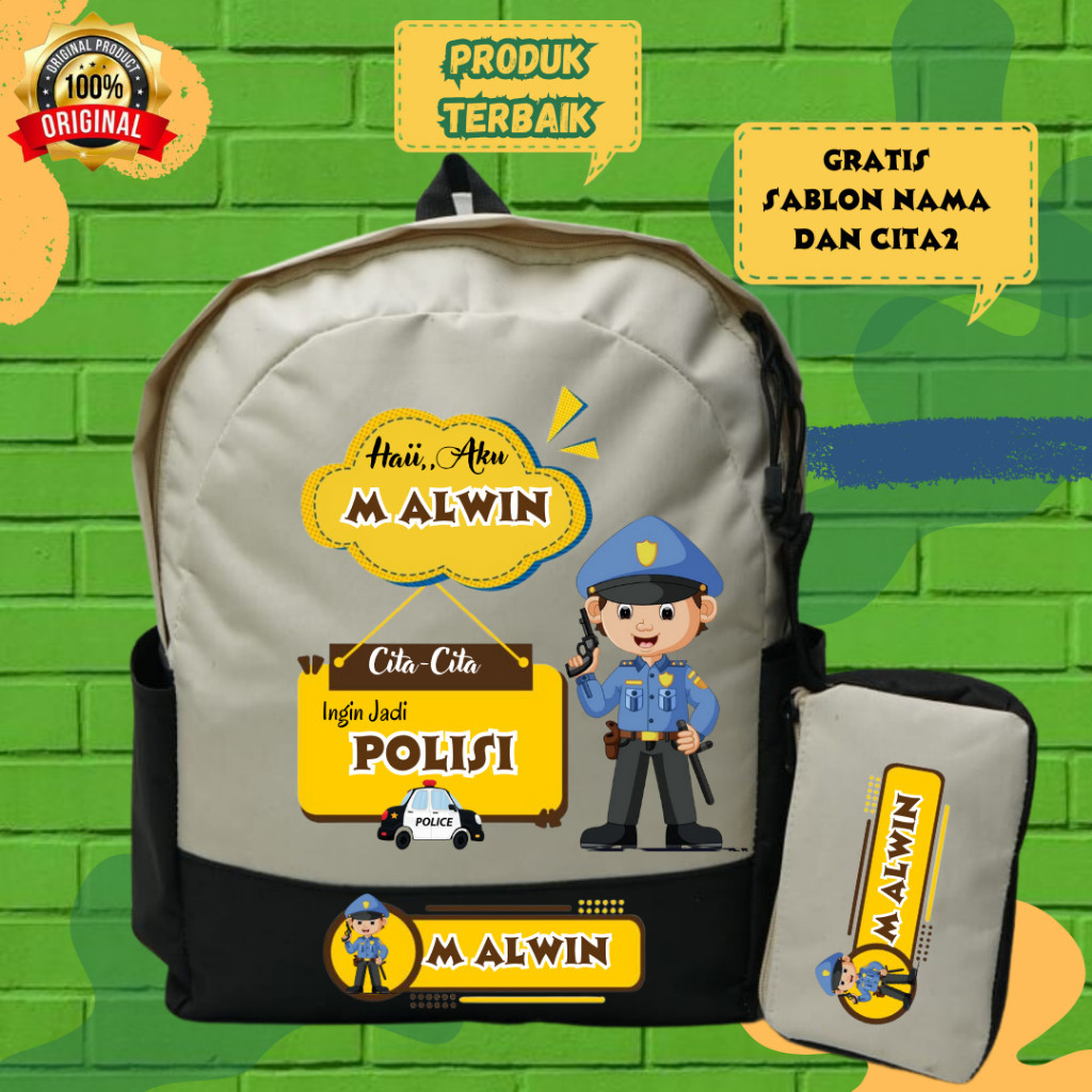 TAS SEKOLAH ANAK TK SD CITA-CITA POLISI  / TAS BACKPACK SEKOLAH ANAK TK SD CUSTOME