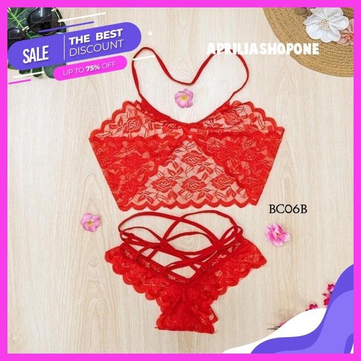 BEST PRODUK BH CD G STRING BRA SEKSI LINGERIE WANITA LACE MERAH BCB