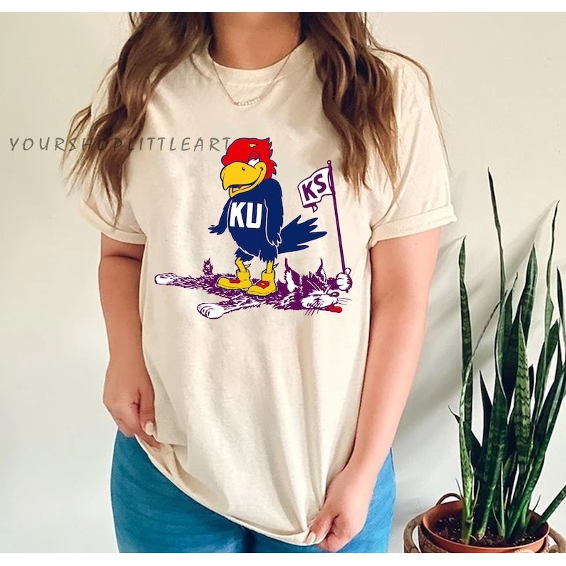 Kemeja Kansas Jayhawks KU vs Ks Vintage Kansas Kansas Fan Crewneck Kaus Kansas Tertekan Kaus Jayhawk