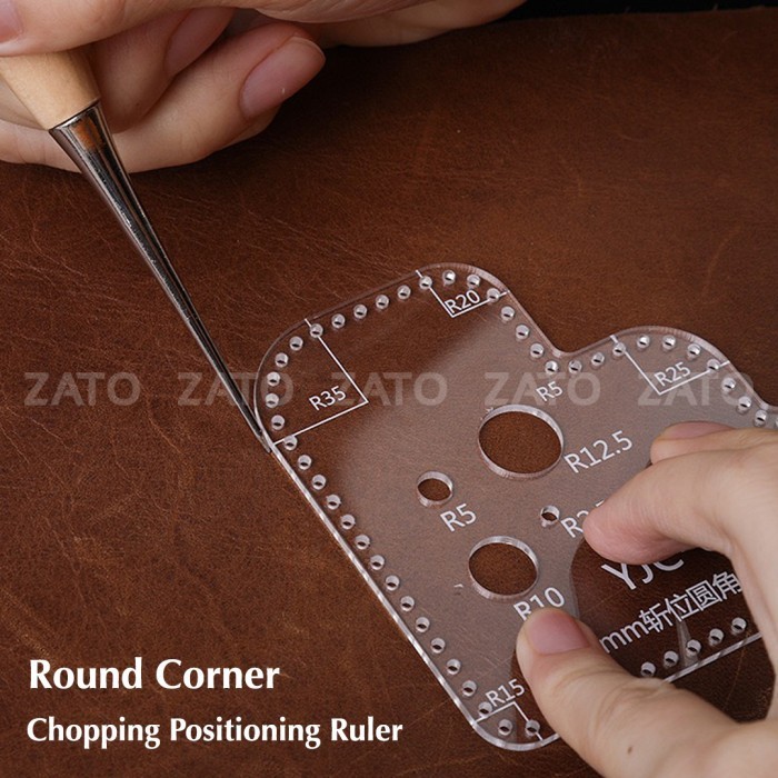 

Round Corner Chopping Positioning Ruler - Leather Tools - Penggaris