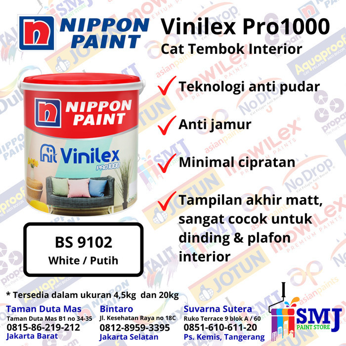 Cat Tembok Interior Nippon Paint Vinilex Pro Putih 9102 5 Kg