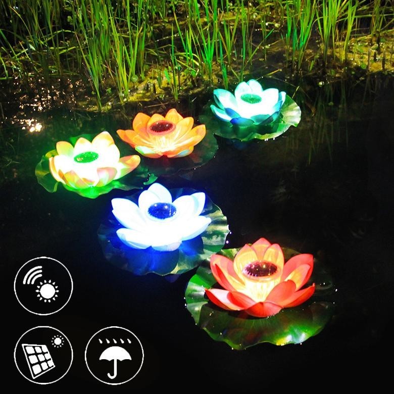Lampu Malam Led Tenaga Surya Bentuk Bunga Teratai Buatan Anti Air Dekorasi Taman Mengambang / Lampu 