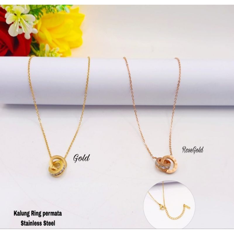 Kalung liontin ring permata titanium anti luntur