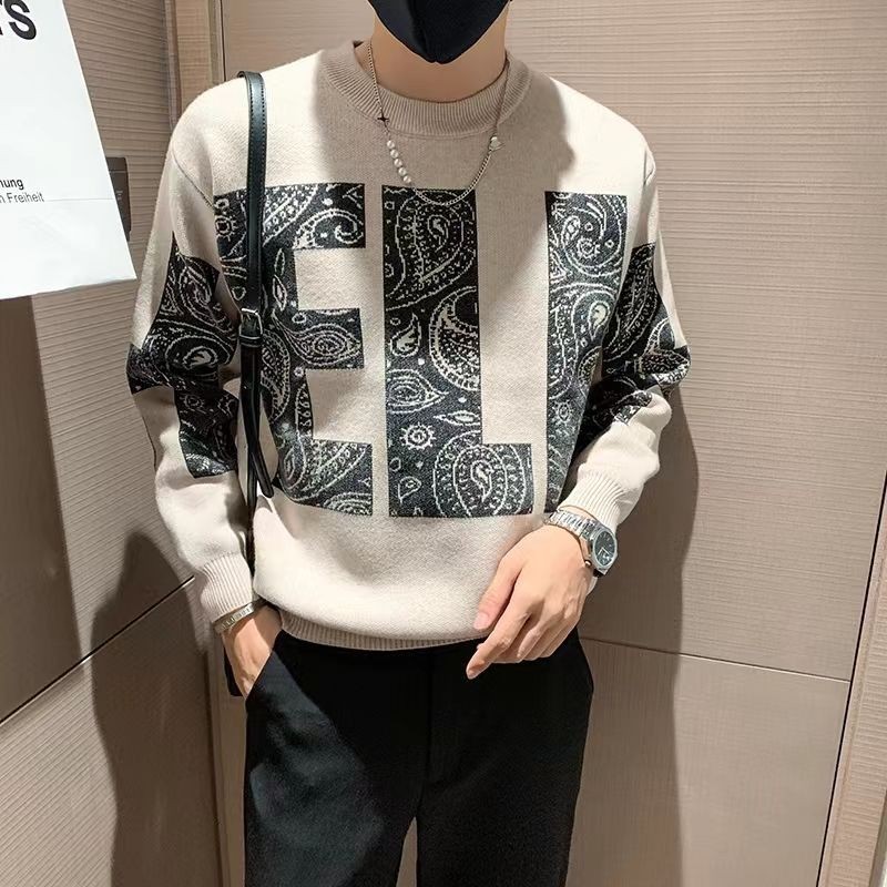 

Sweater Pria, Sweater Dasar Tebal Pria, Mode Trendi Gaya Korea Warna Kontras Leher Bulat