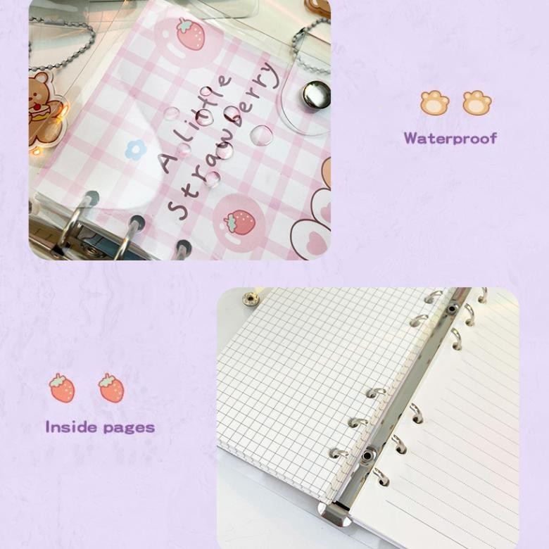 

er-90 Buku binder A6 isi kertas 100 lembar+gantungan kecil+PET stiker Korean style spiral notebook PVC cute bear rabbit Buku catatan isi ulang loose-leaf Buku harian Binder bahan cover silikon transparan Jurnal wisatawan DIY scrapbook Daily planner Lucu