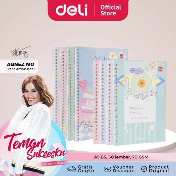 

[DELI X AGNEZ MO] Deli Spiral Notebook Buku Tulis Catatan Spral EN03X SALE