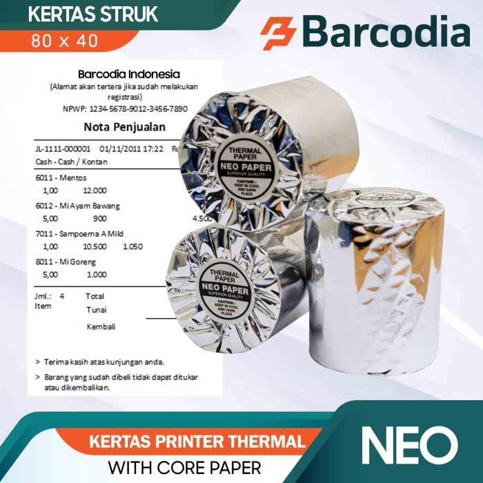 

10 Roll Kertas Thermal 80Mm Supplies Printer Bluetooth Ukuran 80X40 Mm