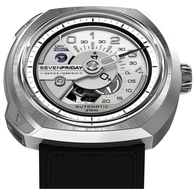 Jam Tangan Unisex SEVENFRIDAY V1/01 V-Series Automatic Silver Dial Black Leather Strap
