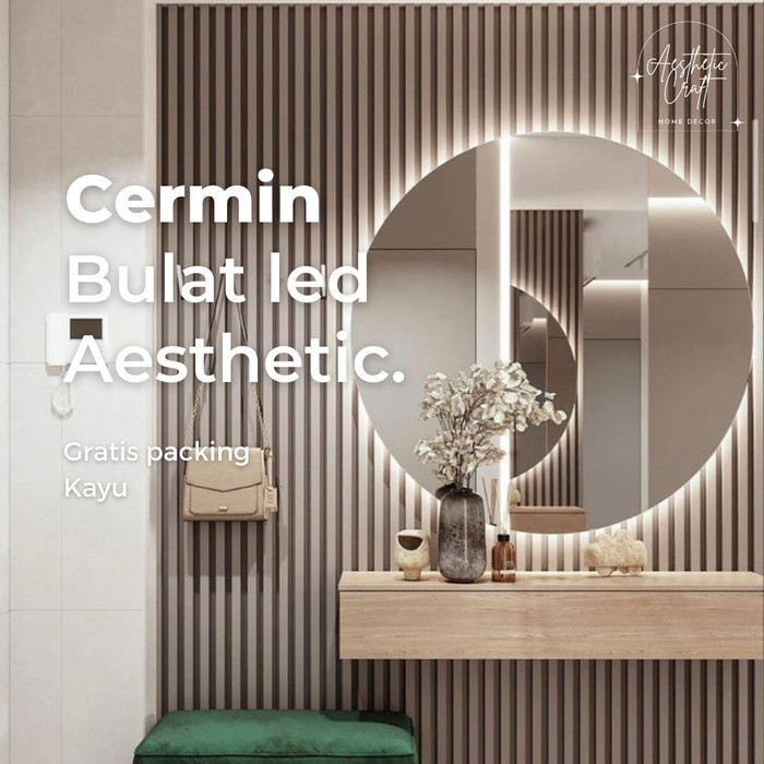 CERMIN KACA LED BULAT DINDING AESTHETIC