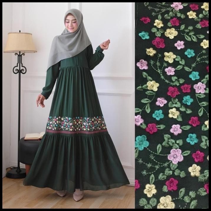 (MURAH) BAJU GAMIS WARNA IJO BOTOL /MAXI DRESS POLOS/ GAMIS CERUTI BORDIR ASLI Silahkan diorder