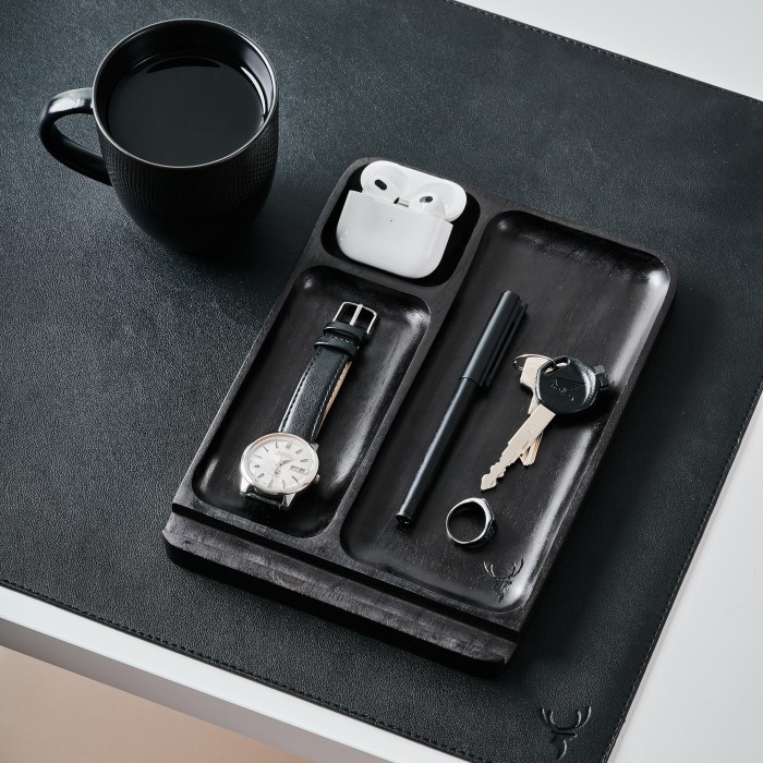 

Skandif Black Catchall Tray Premium Teak Wood Desk Organizer Kayu Jati