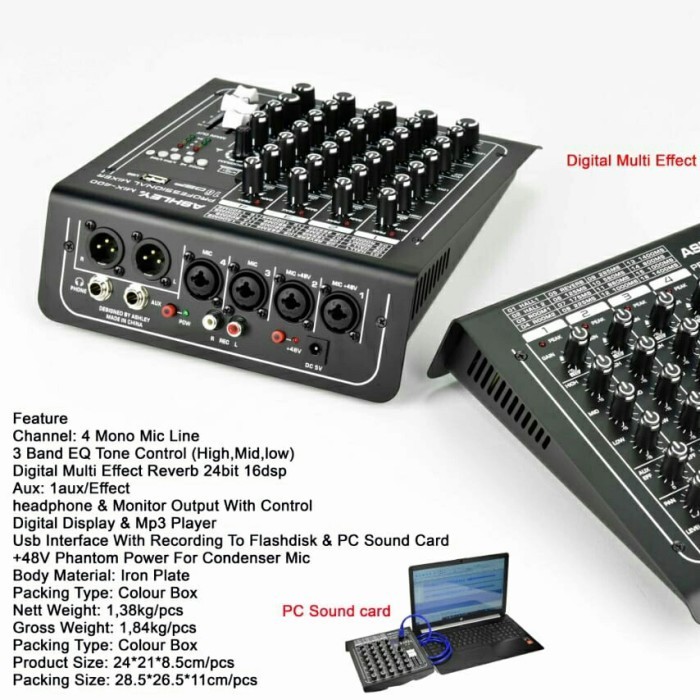 mixer audio mini 4ch 4 ch ashley mix 400 bluetooth usb recording reveb