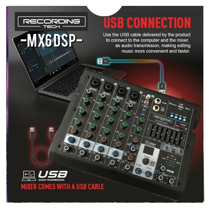 PROFESSIONAL 6 CHANNEL AUDIO RECORDING MIXER RT MX6 DSP