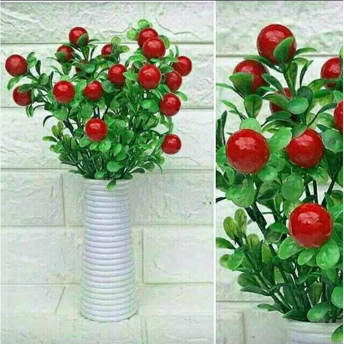 Buah Cerry Tomat Plastik Artificial Palsu Pot Melamin Ulir/Bunga Hias