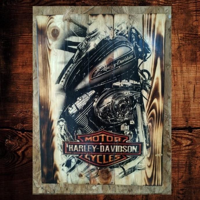 LUKISAN KAYU HARLEY DAVIDSON HIASAN KAFE CAFE RESTO JATIBELANDA