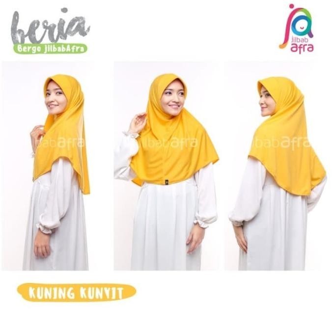 Hijab Instant Jilbab Afra Beria Arfa Kerudung Bergo Kaos Kuning Kunyit
