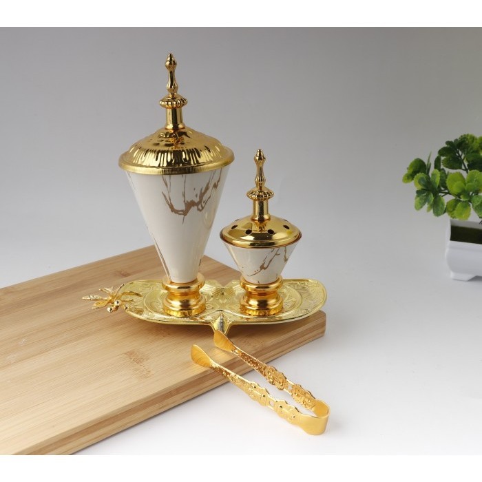 Tempat Bakar Dupa Arab Style Twin Set Luxury Logam Keramik