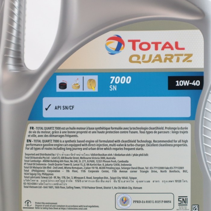 Oli Total Quartz 7000 Sn 10W-40 4L - Oli Total Quartz 7000 10W40 4L