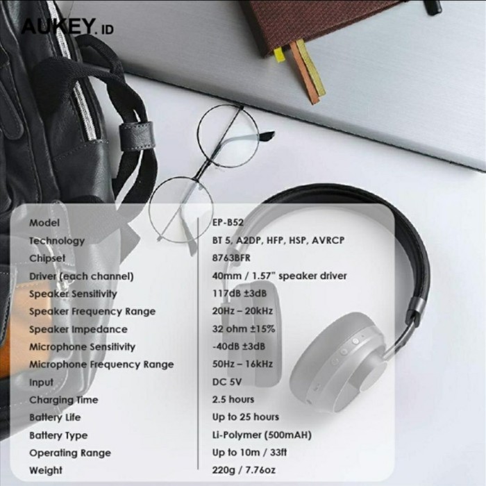 Headphone Aukey Ep-B52 Wireless Headset Headphone Bluetooth 5.0-500932