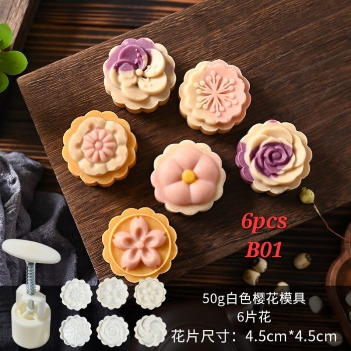 

PI300 set 6pcs mooncake mold 50gr /cetakan kue bulan type B GRATIS ONGKIR