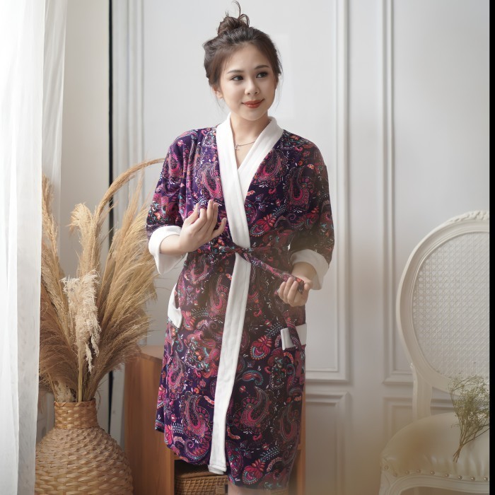 Kimono Handuk Dewasa Wanita Size (L/Xl) / Motif Batik / Jubah Mandi