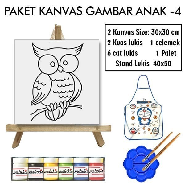 

Paket Gambar Lukis Anak 4 Lengkap Kanvas Stand Kuas Palet Celemek Cat -Anza Wahda