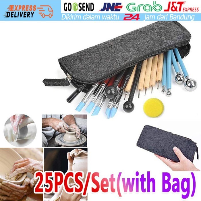 

25Pcs Alat Butsir Paket Clay Ukir Carving Sculpting Pottery Modeling -Anza Wahda