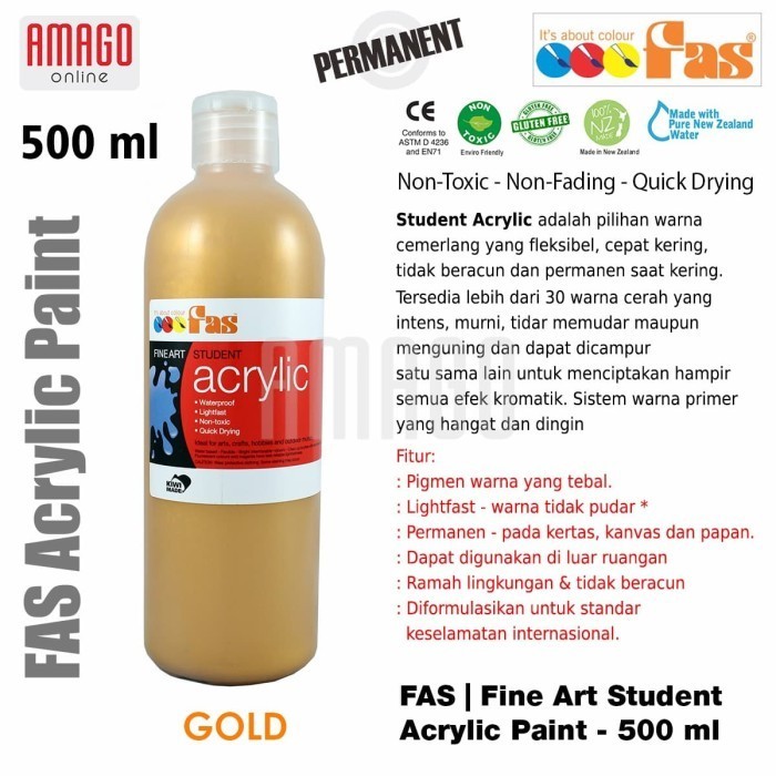 

Fas - Student Acrylic Paint - 500 Ml - Gold -Anza Wahda